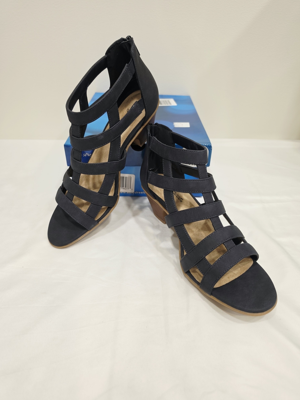 Easy Street Navy Marg Strappy Block Heel Sandals